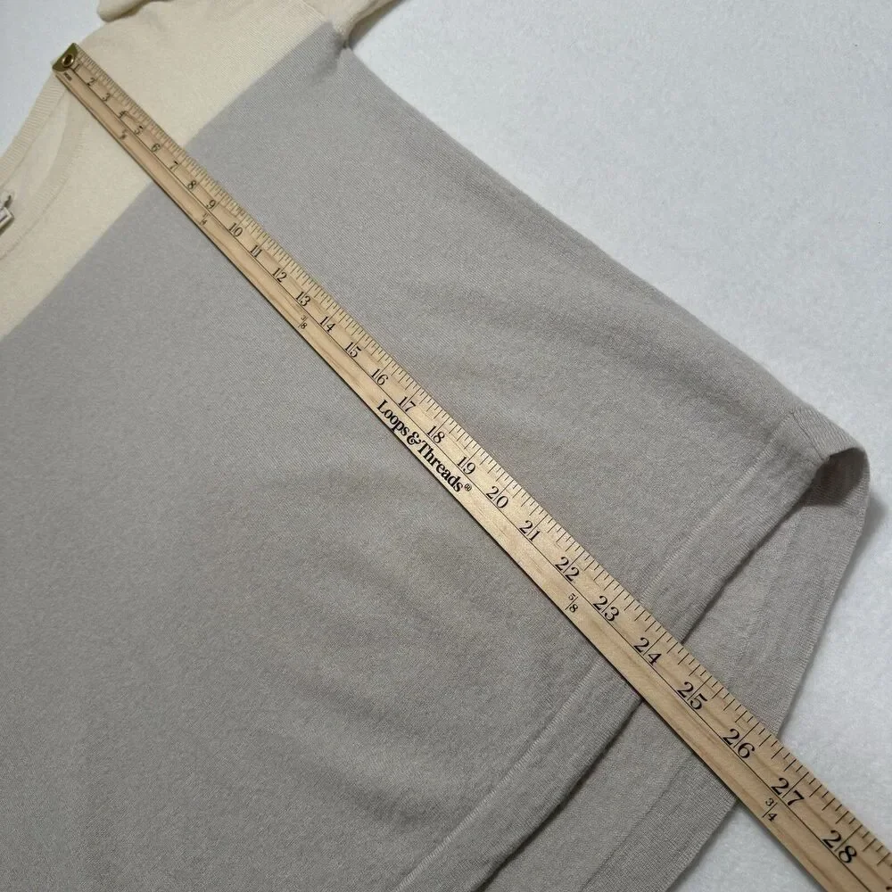 J Crew Women's Colorblock Sweater XS Cream Gray Merino Wool‎ Pullover Minimal